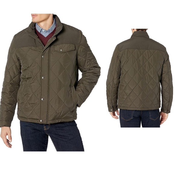 Cole Haan Mens Field Jacket Olive Green Quilted Sherpa Lined Zip Snap Front Sz S - Picture 2 of 15